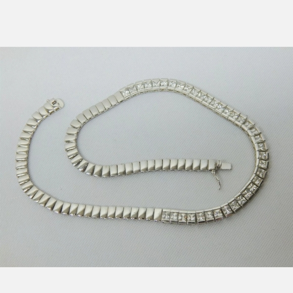 925 Solid Sterling Channel set CZ NECKLACE heavy 35g Gorgeous 😍 signed - Picture 8 of 12